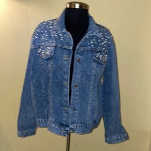 Beaded Denim Jean Jacket Pearl Layering Women’s S M L XL XXL 2X 3X 4X 5X NEW